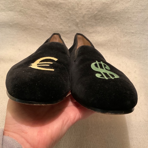 Stubbs Wootton Euro & US Dollar Symbol Men's Black Velvet Slipper Loafer Sz 12 - Picture 5 of 13